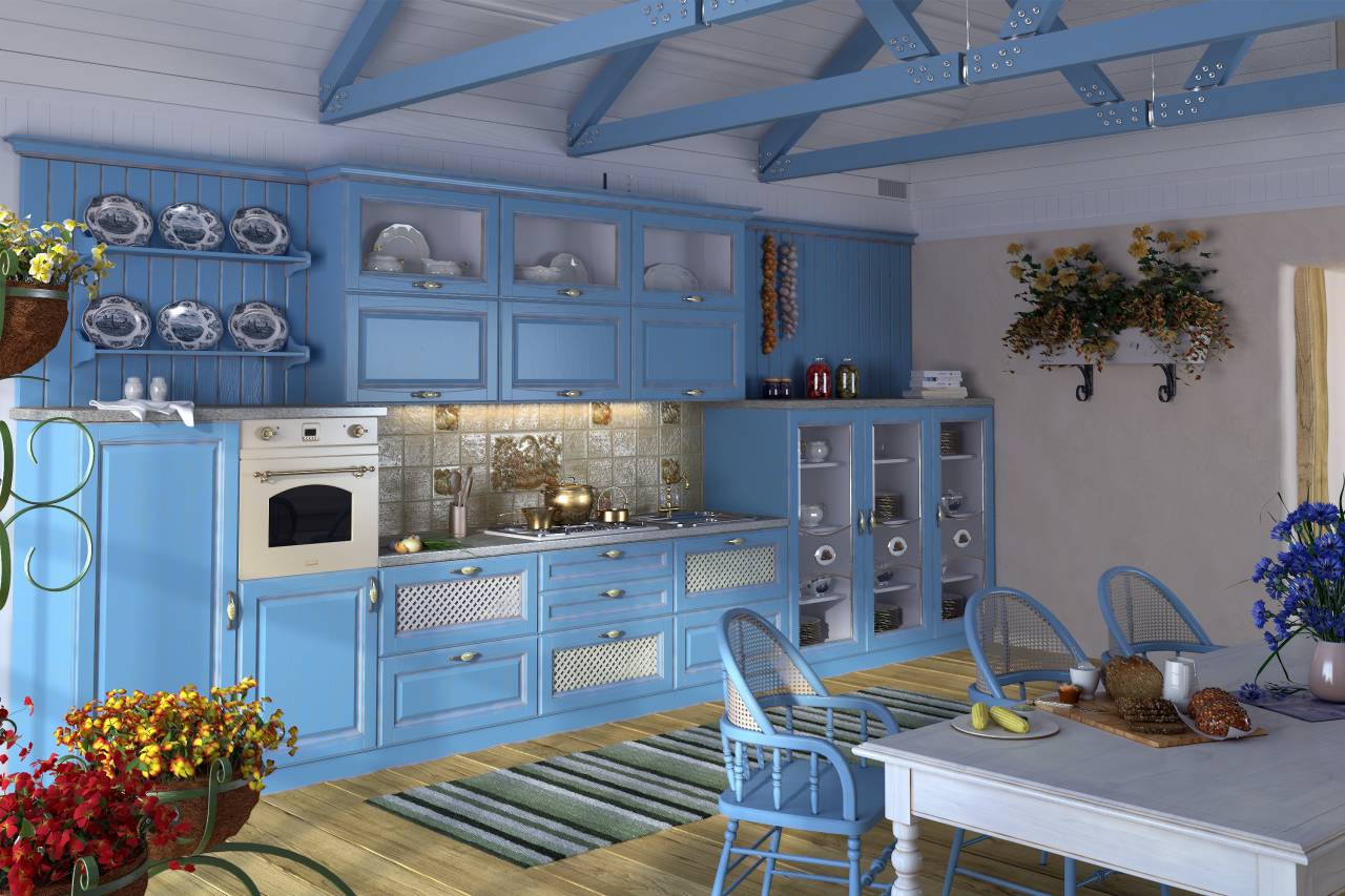 Голубая Кухня В Интерьере Фото